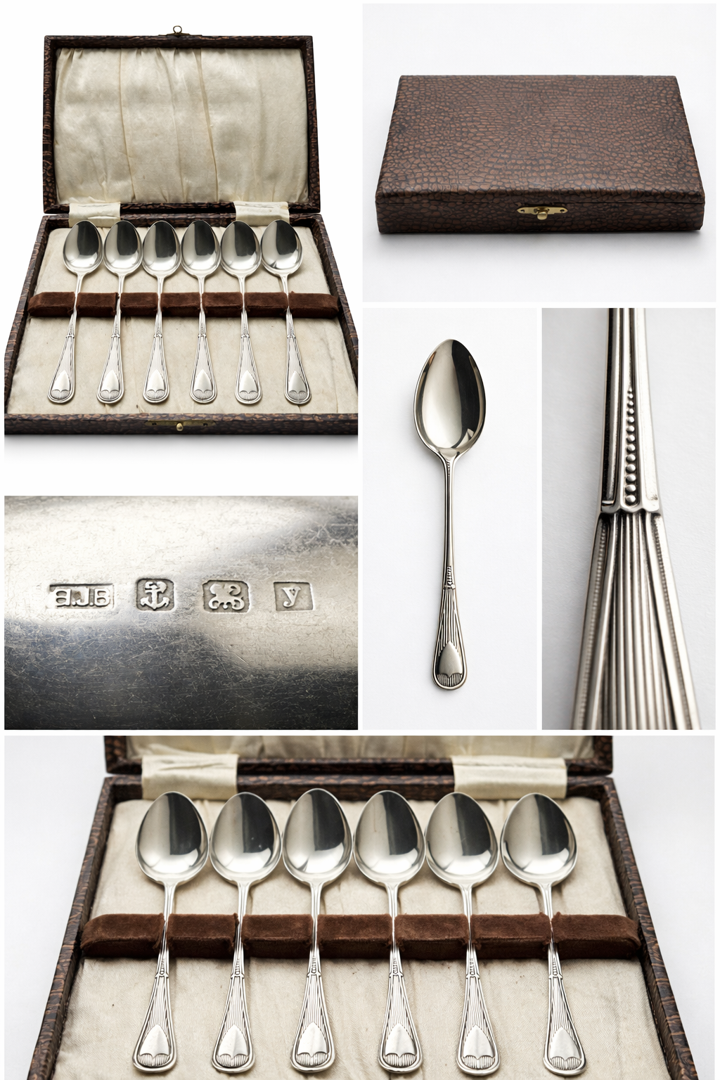 Engelse sterling zilveren theelepels – Arthur J. Bailey, Birmingham 1923 – Set van 6 in cassette