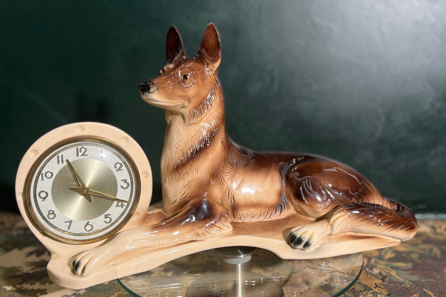 Vintage table clock of shepherd dog