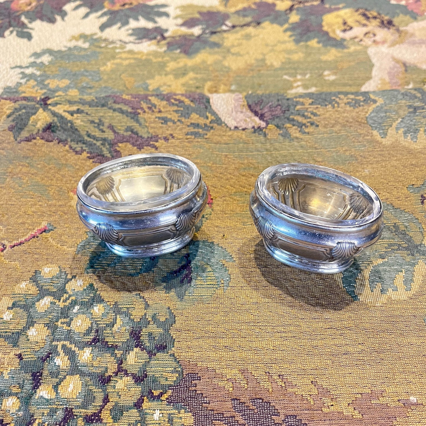 Antieke Zilveren Salerons Médicis ca. 1900 | Massief Zilver met Glazen Inzet