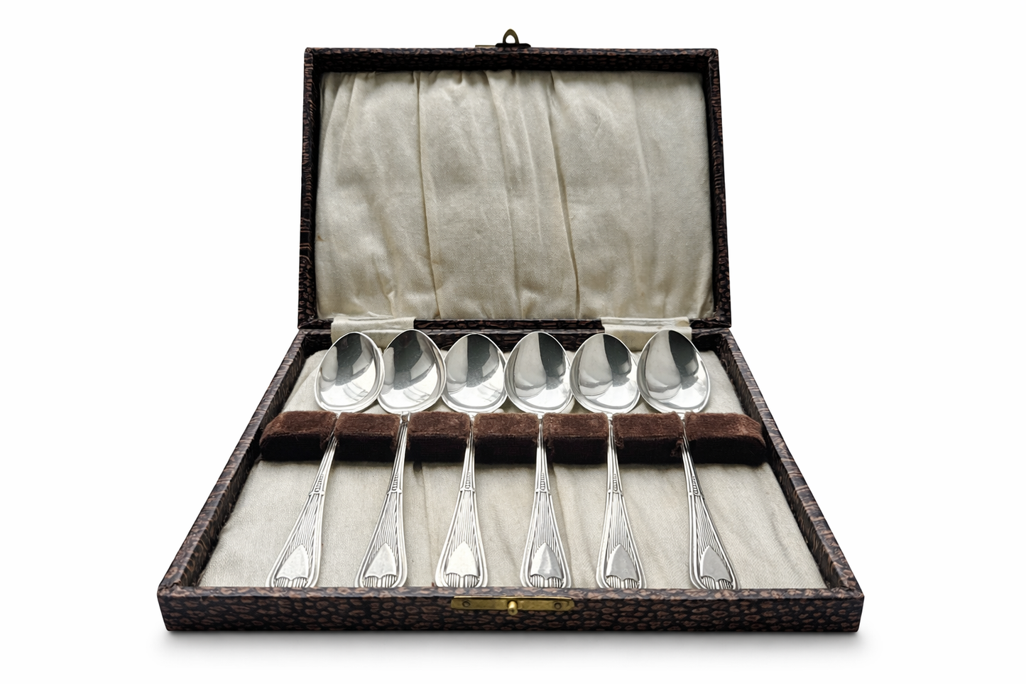 Engelse sterling zilveren theelepels – Arthur J. Bailey, Birmingham 1923 – Set van 6 in cassette