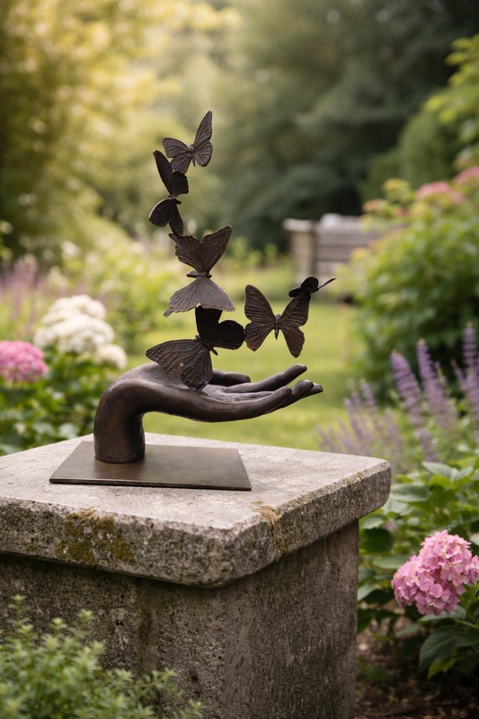 Bronzen sculptuur – Hand met opstijgende vlinders - Antoinette