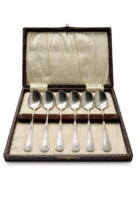 Engelse sterling zilveren theelepels – Arthur J. Bailey, Birmingham 1923 – Set van 6 in cassette