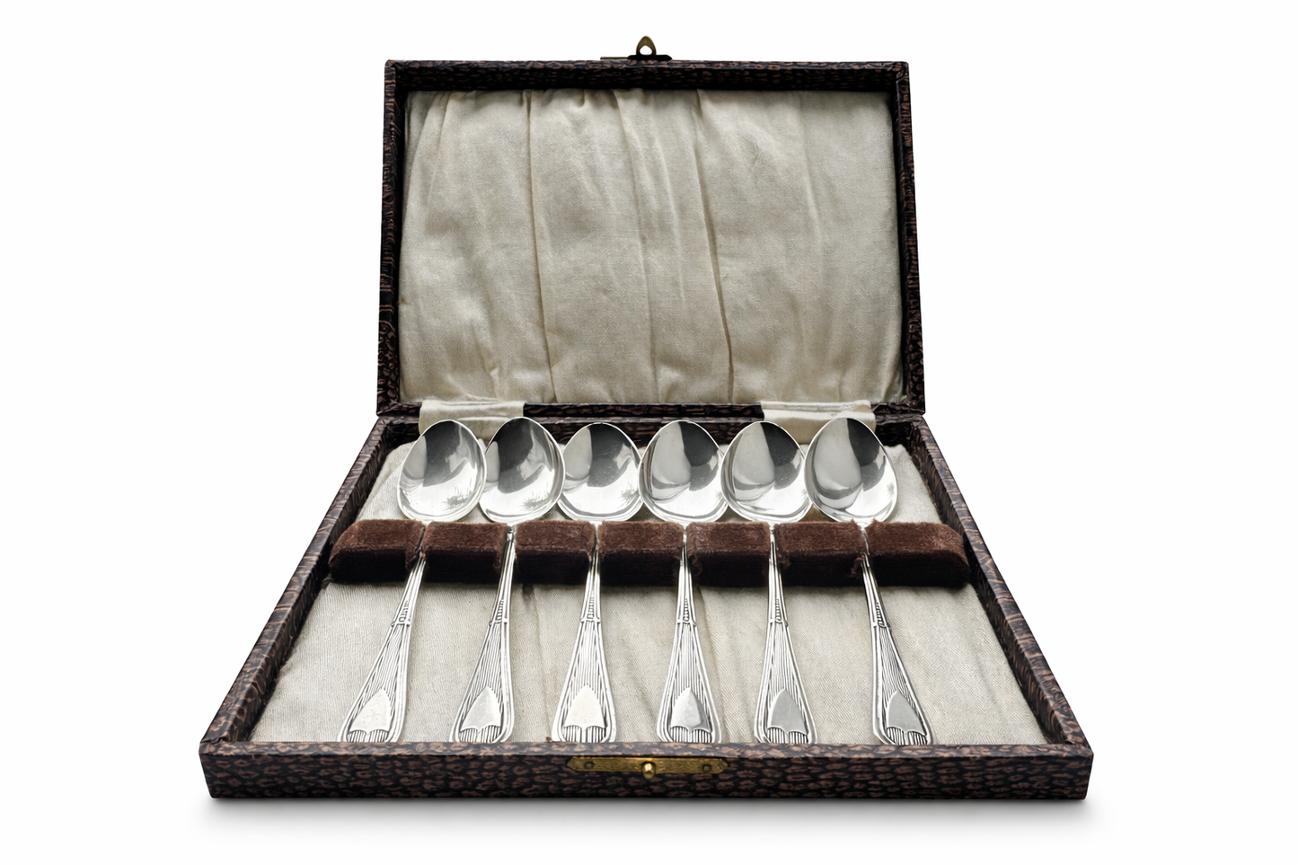 Engelse sterling zilveren theelepels – Arthur J. Bailey, Birmingham 1923 – Set van 6 in cassette