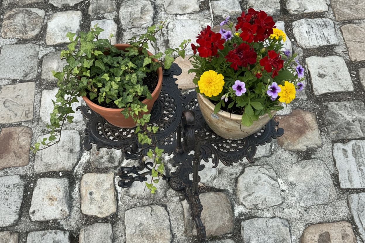 Art Nouveau Plantenetagère - Drielaags Metalen Plantenstandaard - Replica