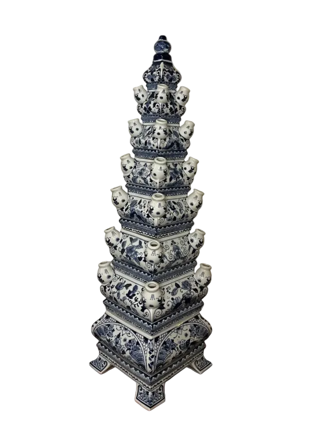 Delfts Blauwe Tulpenvaas 🌷 – 8 Etages - 23 Openingen