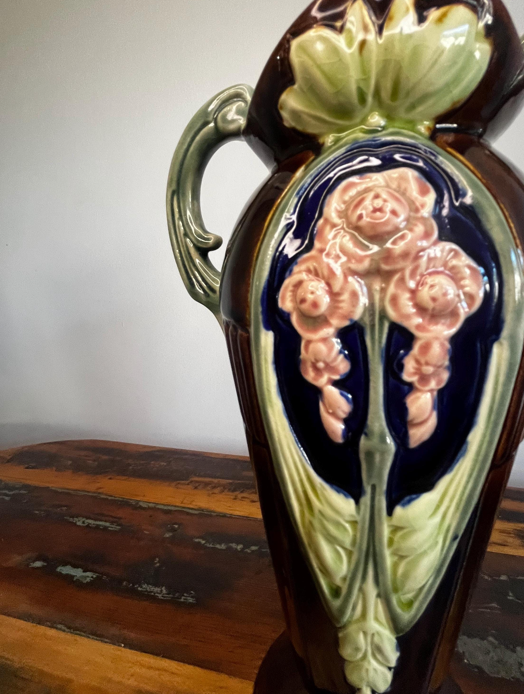 Antieke Art Nouveau Majolica Vaas - Barbotine Frankrijk 1900-1930 - Groot Formaat