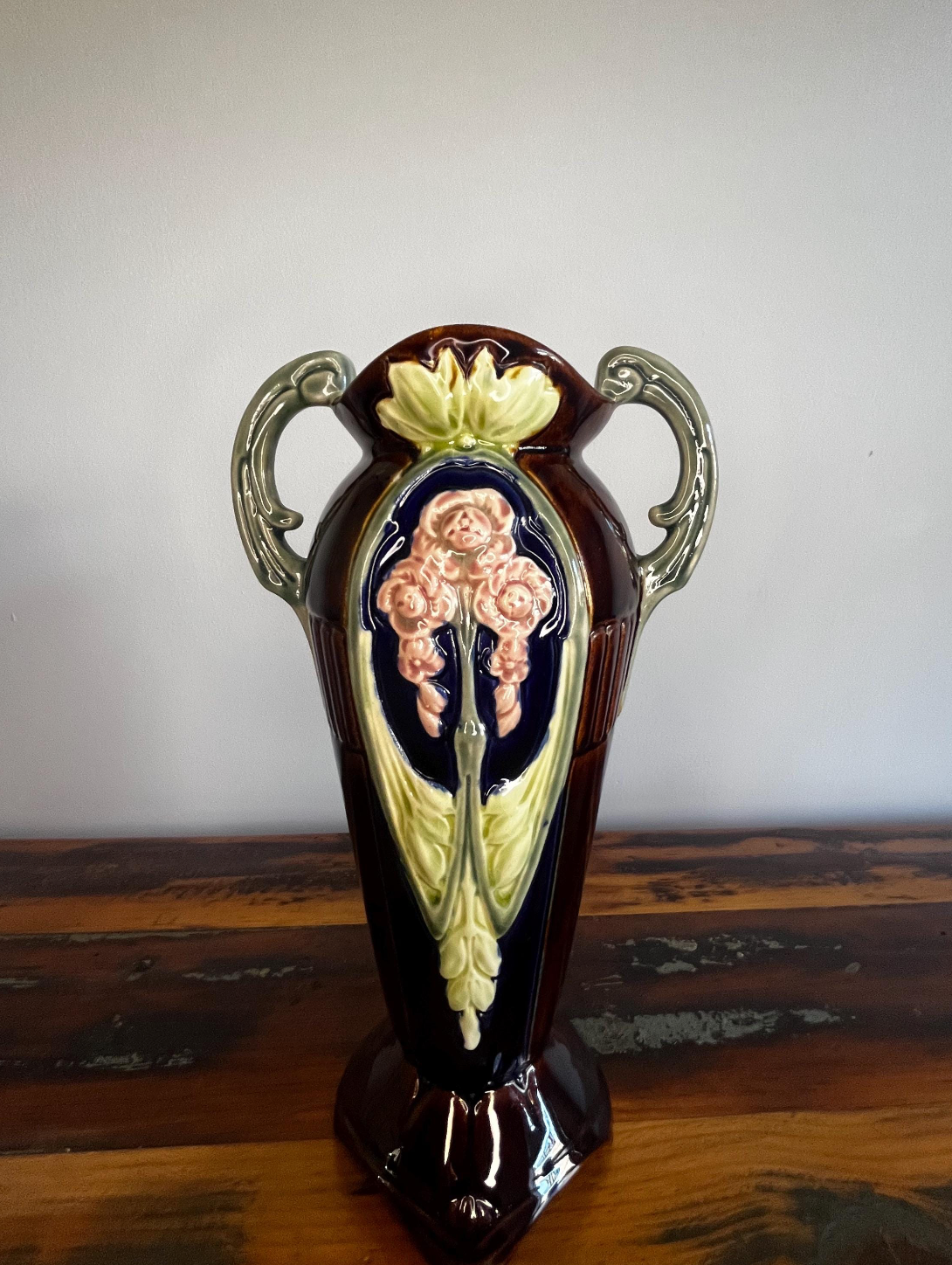 Antieke Art Nouveau Majolica Vaas - Barbotine Frankrijk 1900-1930 - Groot Formaat