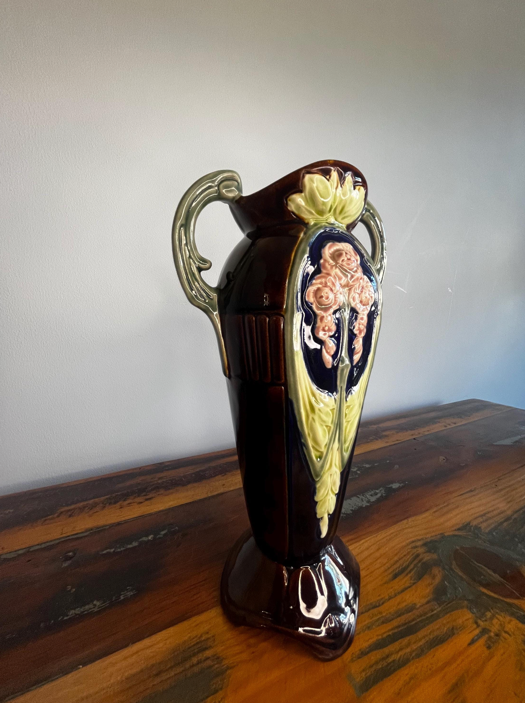 Antieke Art Nouveau Majolica Vaas - Barbotine Frankrijk 1900-1930 - Groot Formaat