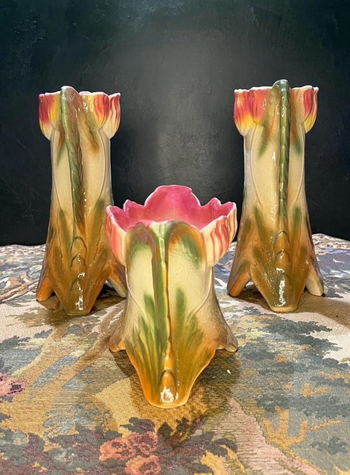 Antiek Art Deco Tulpenset - Jardinière met Twee Vaasjes - Jugendstil Nederland ca. 1925
