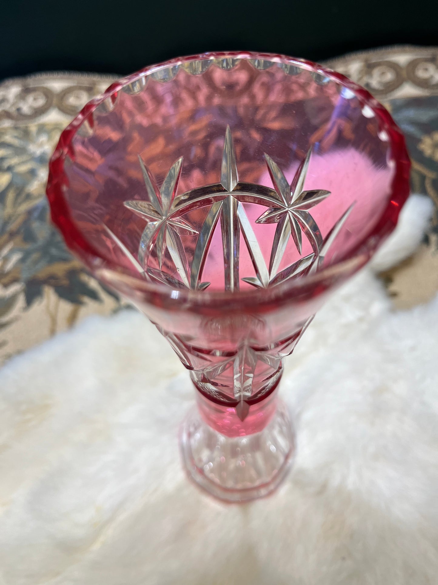 Val Saint Lambert Kelkvaasje - Roze Boheems Kristal Jaren 60