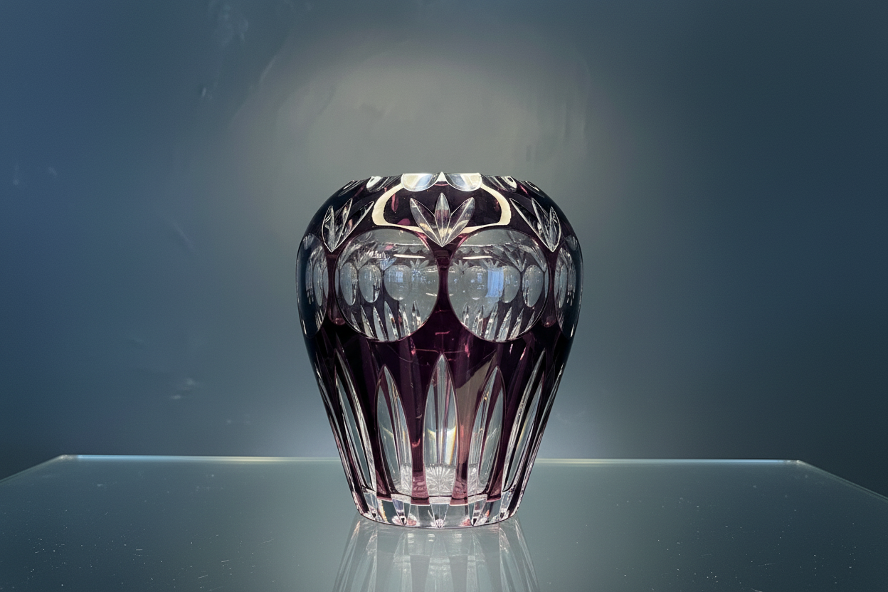 Vintage Boheemse Kristallen Vaas - Cut to Clear Amethist, Jaren '60