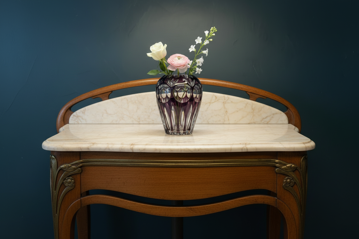 Vintage Boheemse Kristallen Vaas - Cut to Clear Amethist, Jaren '60