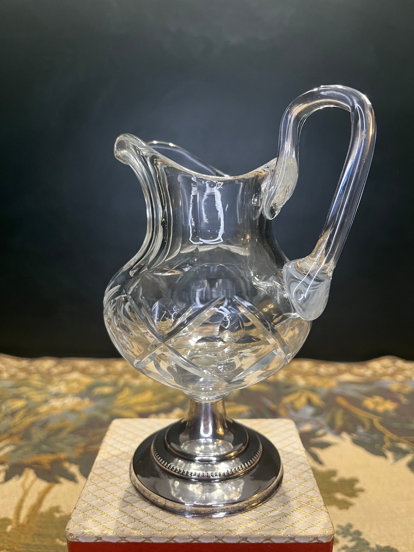 Antiek Kristallen Roomkannetje met Sterling Zilveren Voet - J.T. Ruijs Den Bosch (1873-1890)