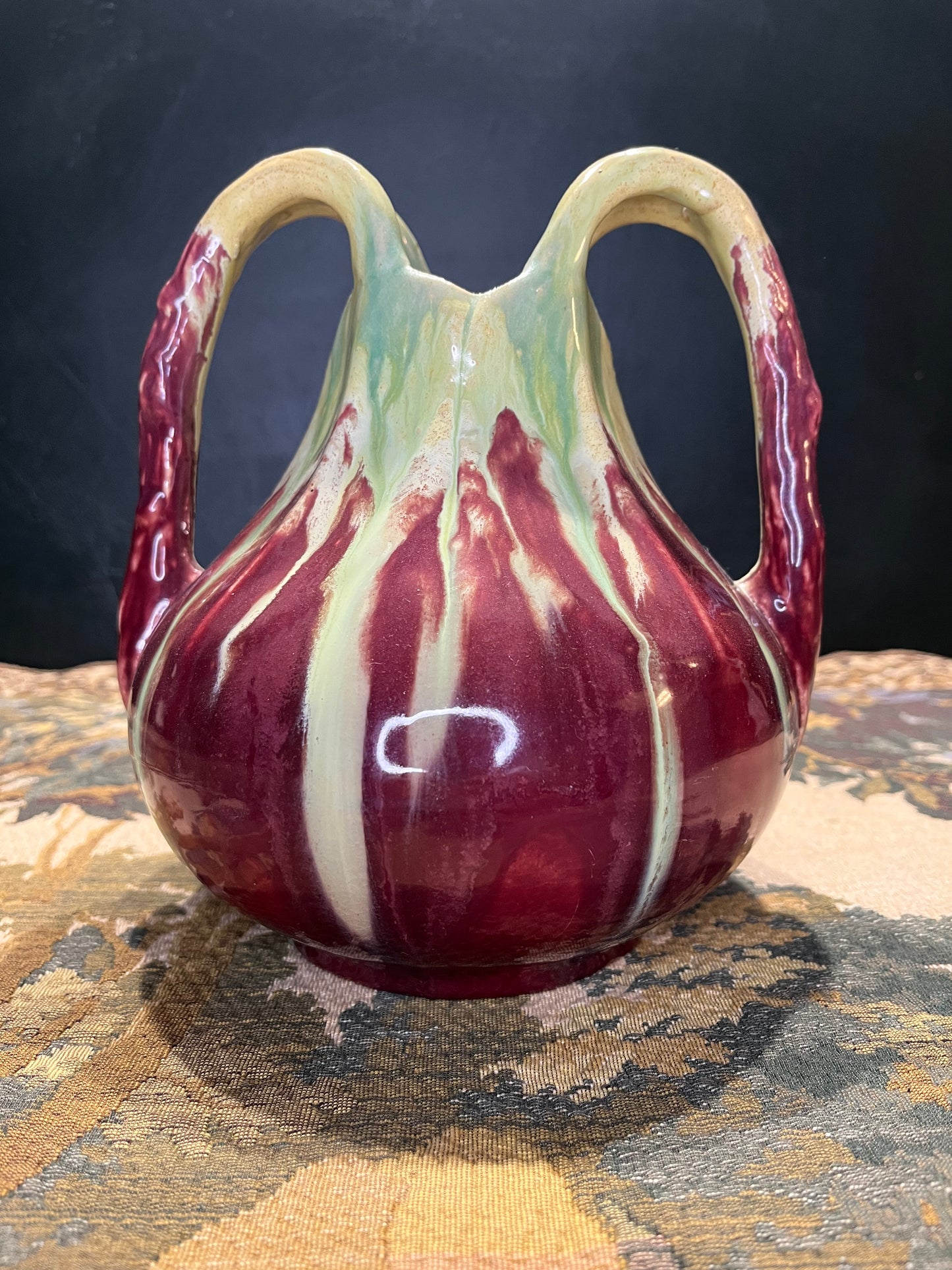 Art Nouveau Vaas Faïence Thulin Belgium - Druipglazuur Eclectische Kleuren