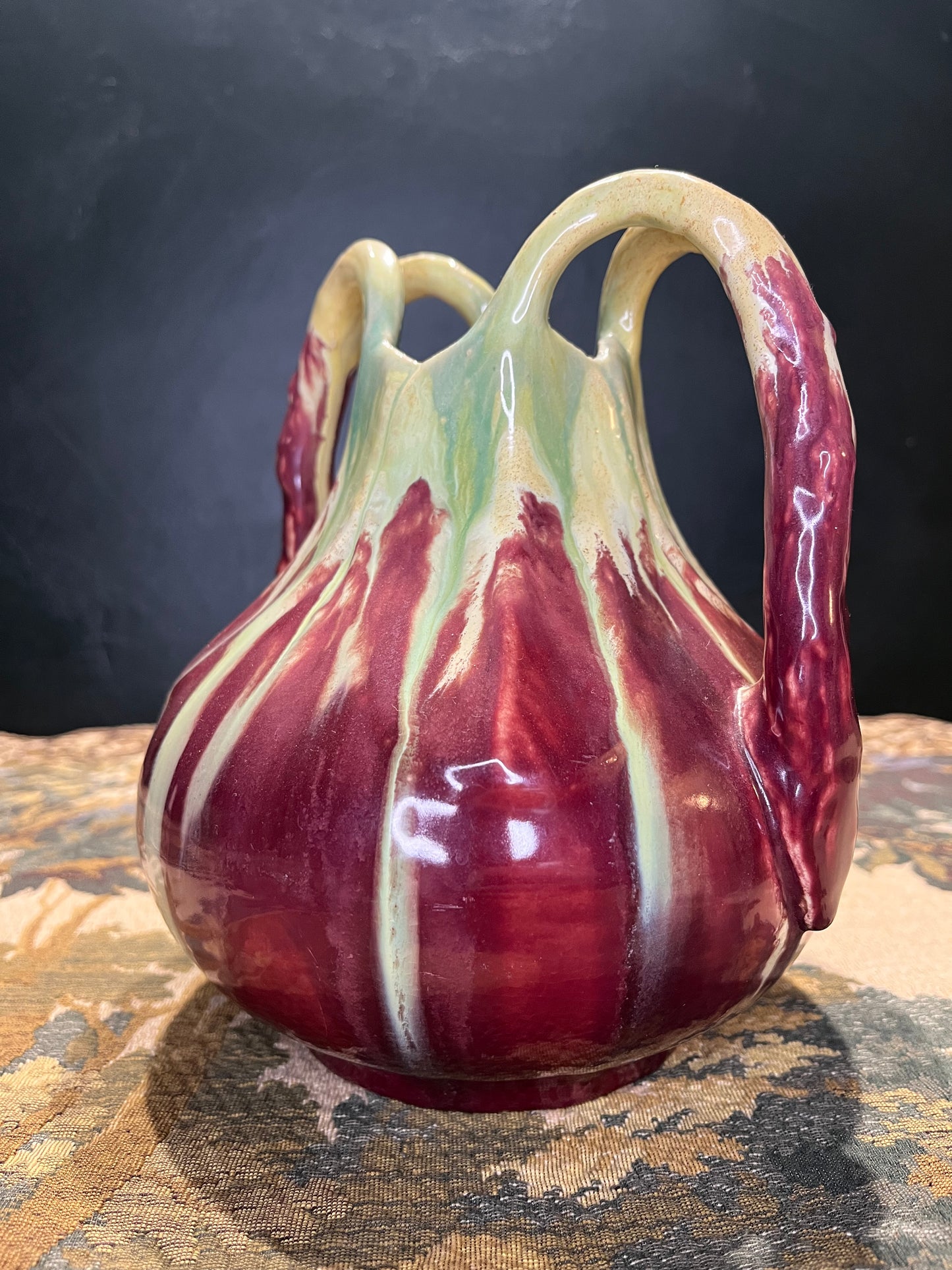 Art Nouveau Vaas Faïence Thulin Belgium - Druipglazuur Eclectische Kleuren