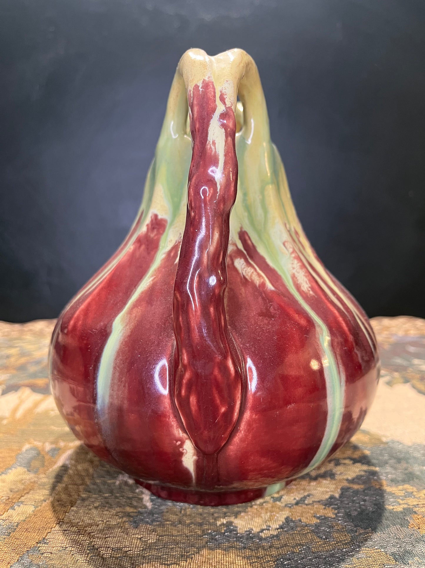 Art Nouveau Vaas Faïence Thulin Belgium - Druipglazuur Eclectische Kleuren