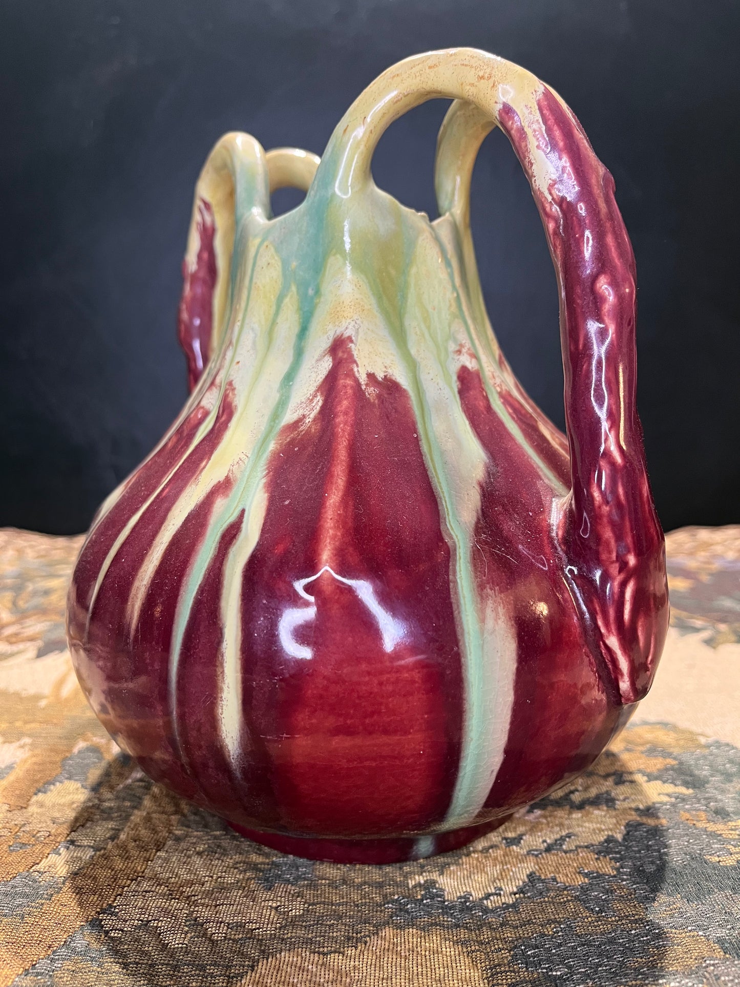 Art Nouveau Vaas Faïence Thulin Belgium - Druipglazuur Eclectische Kleuren