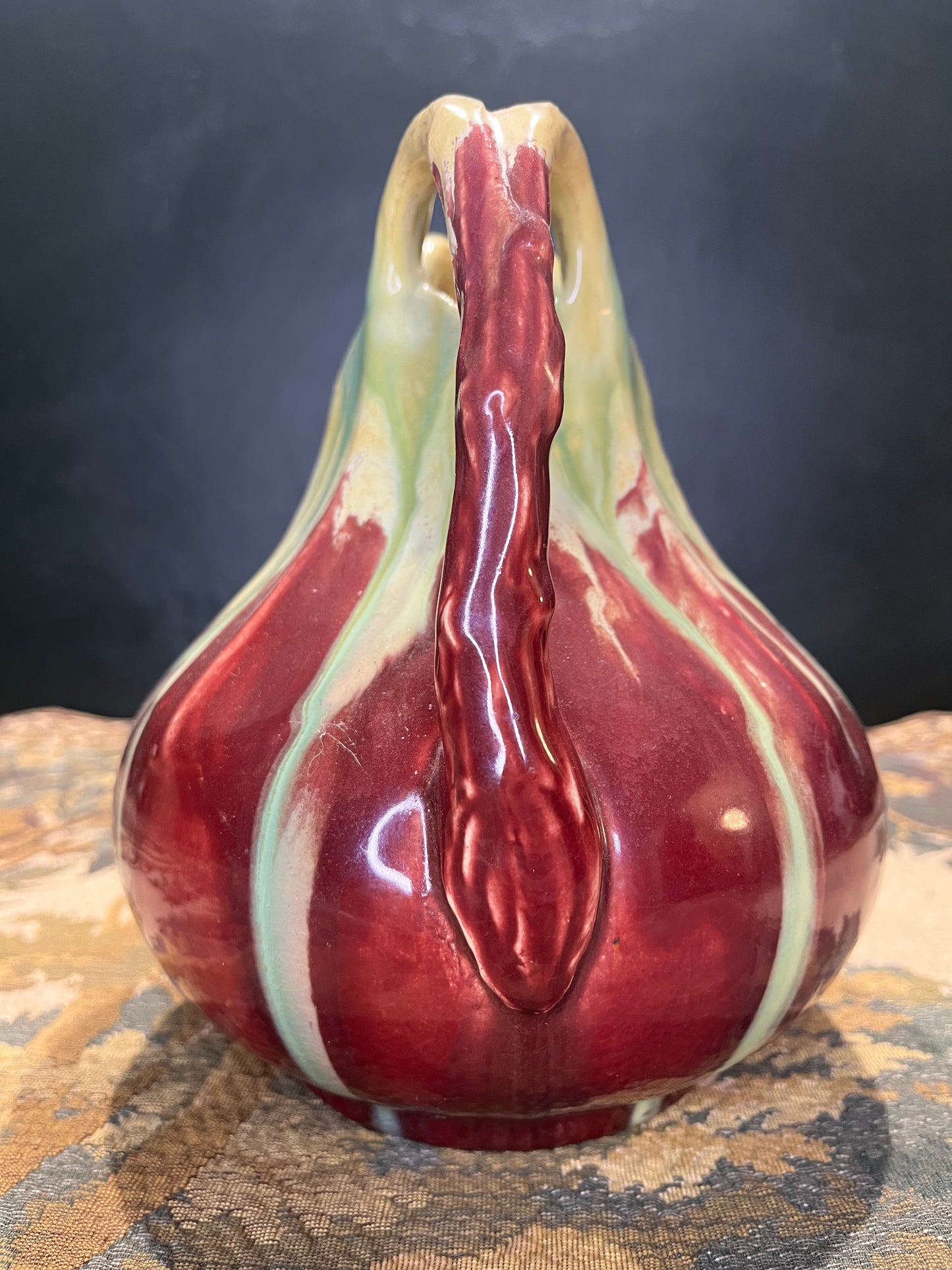 Art Nouveau Vaas Faïence Thulin Belgium - Druipglazuur Eclectische Kleuren