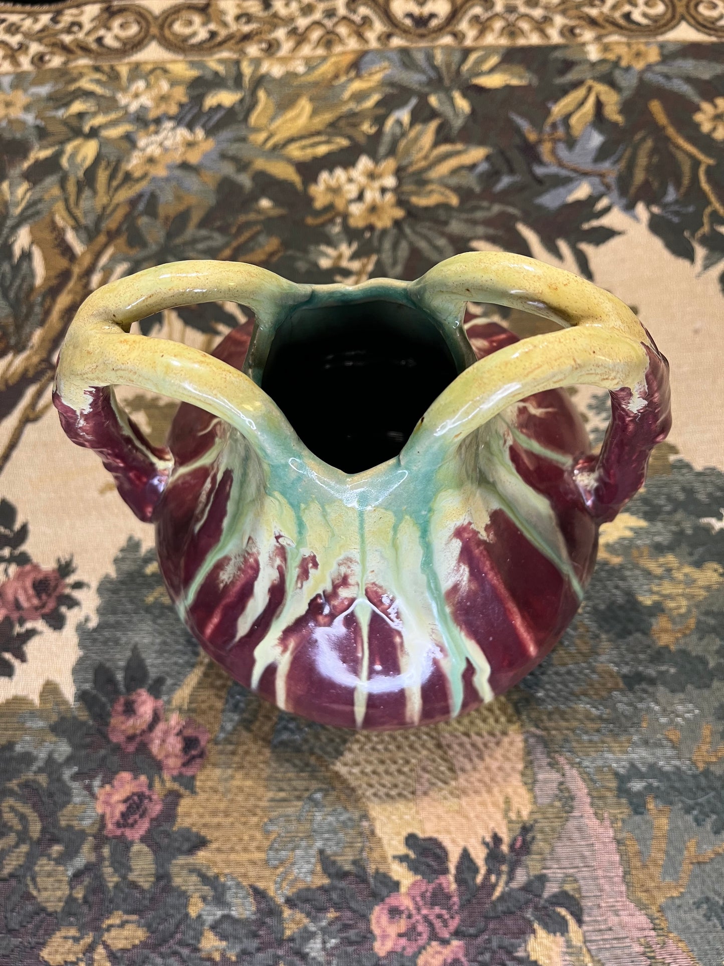 Art Nouveau Vaas Faïence Thulin Belgium - Druipglazuur Eclectische Kleuren