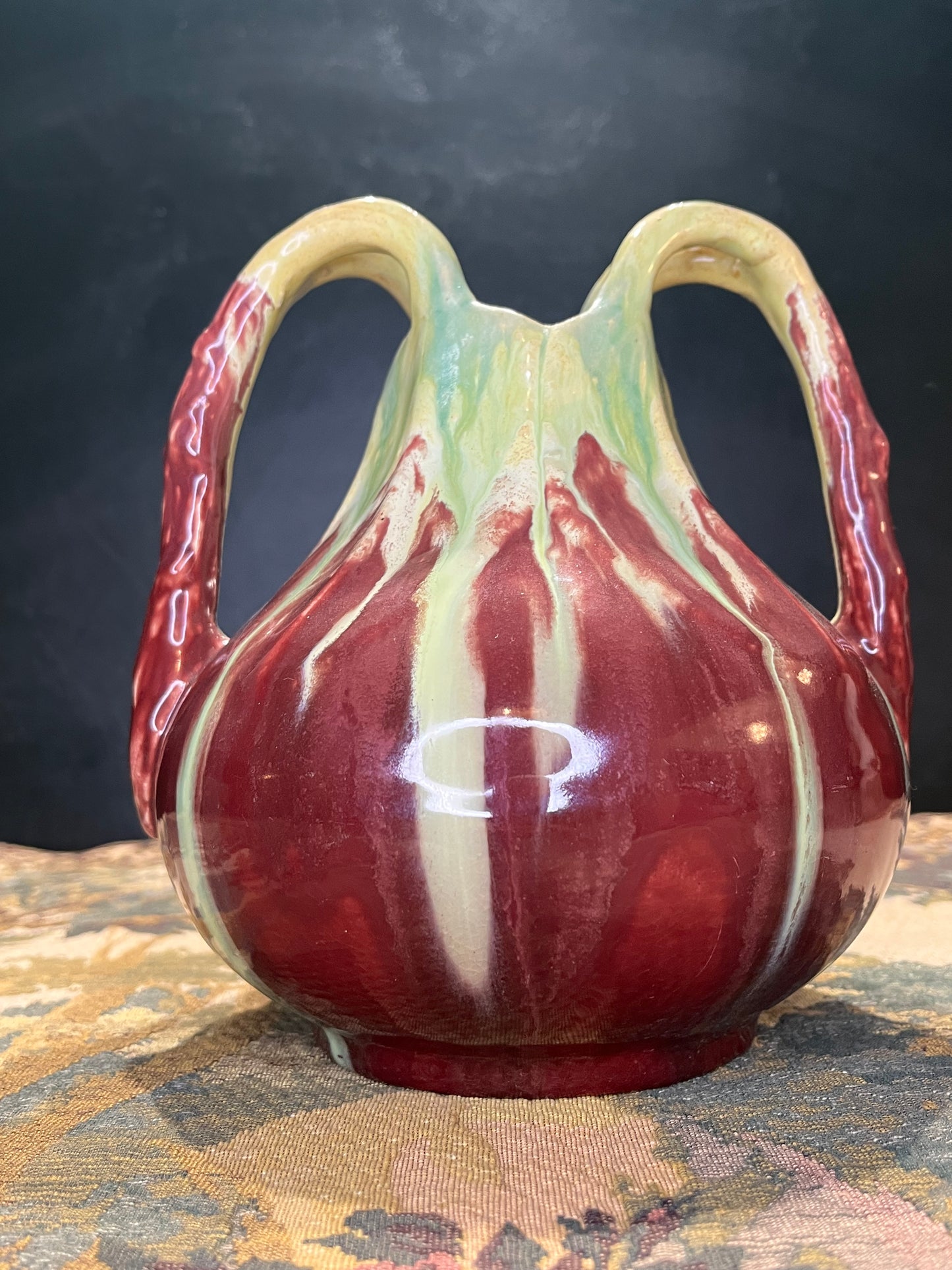 Art Nouveau Vaas Faïence Thulin Belgium - Druipglazuur Eclectische Kleuren