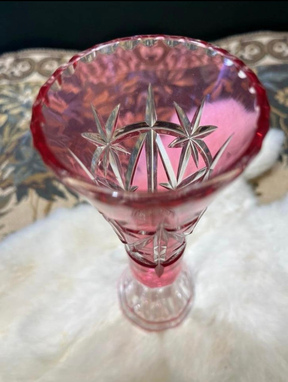 Val Saint Lambert Kelkvaasje - Roze Boheems Kristal Jaren 60