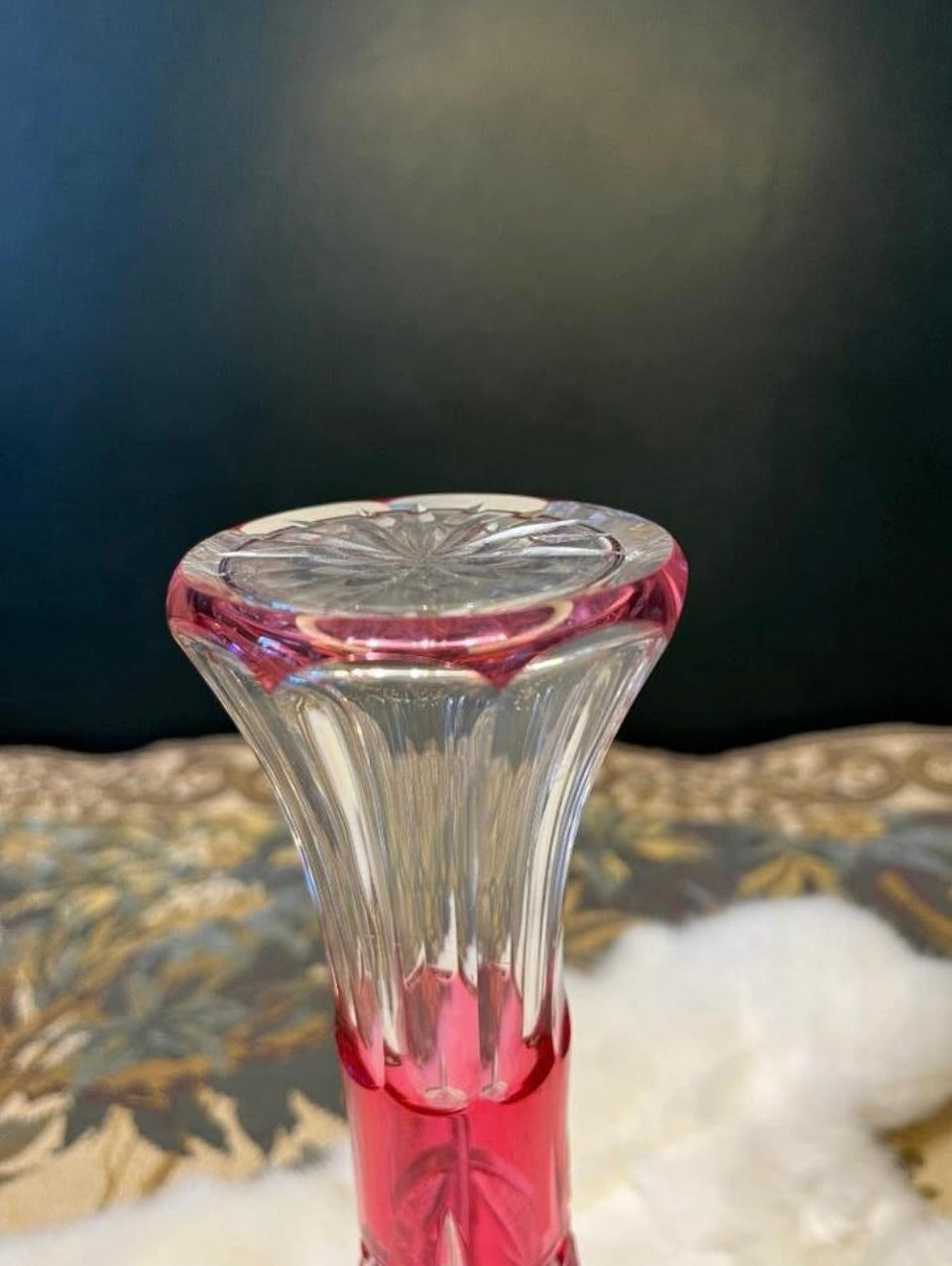 Val Saint Lambert Kelkvaasje - Roze Boheems Kristal Jaren 60