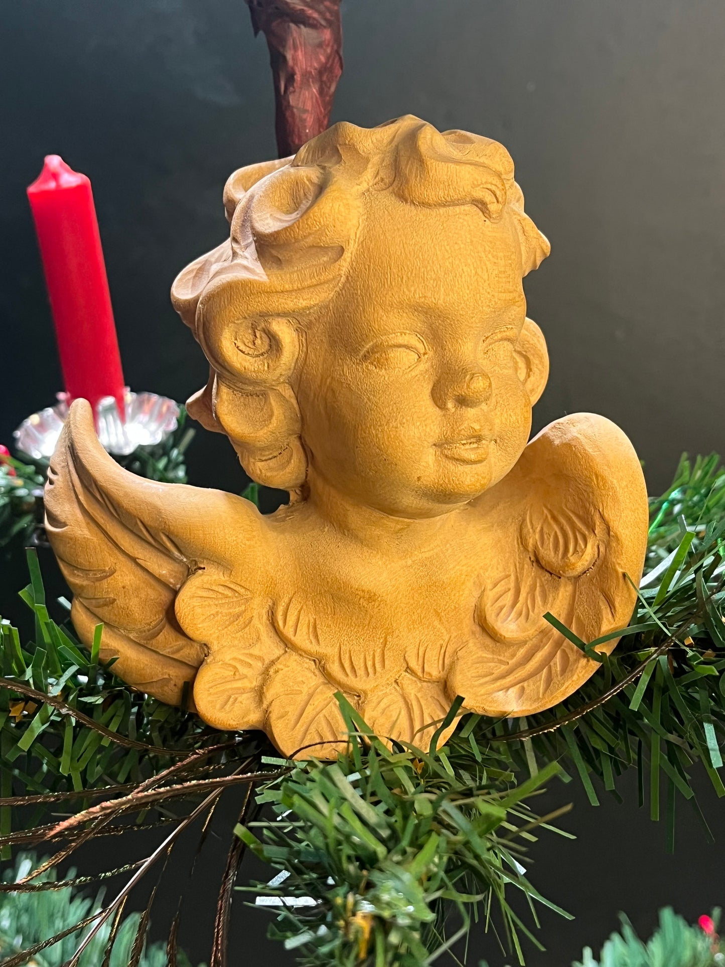 Cherubijn Engelenhoofd - Handgesneden Hout Jaren 70 - Oostenrijks Stijlornament