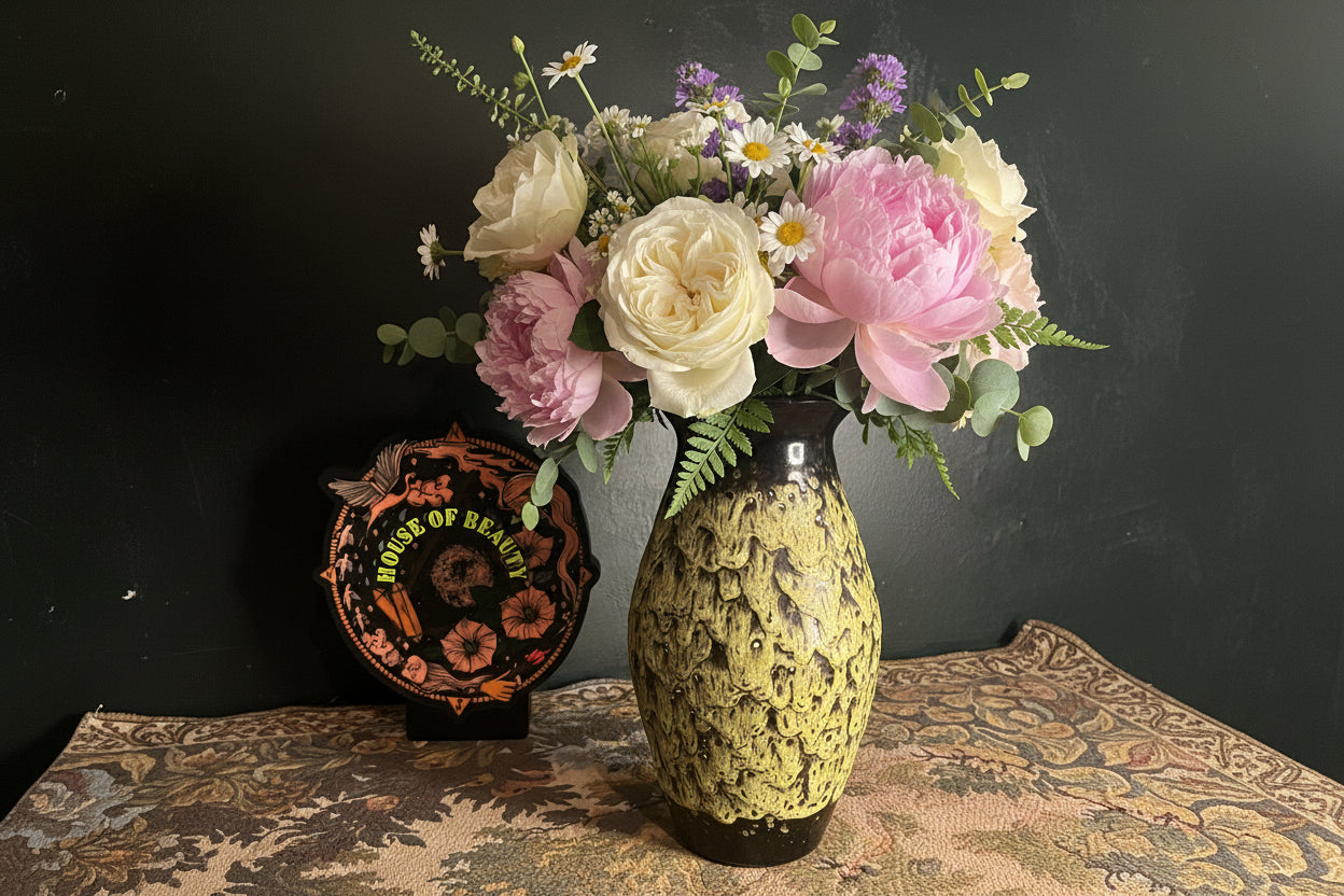 Vintage Jasba Fat Lava Vaas - Geel/Groen Kraterglazuur - West Germany - 25cm