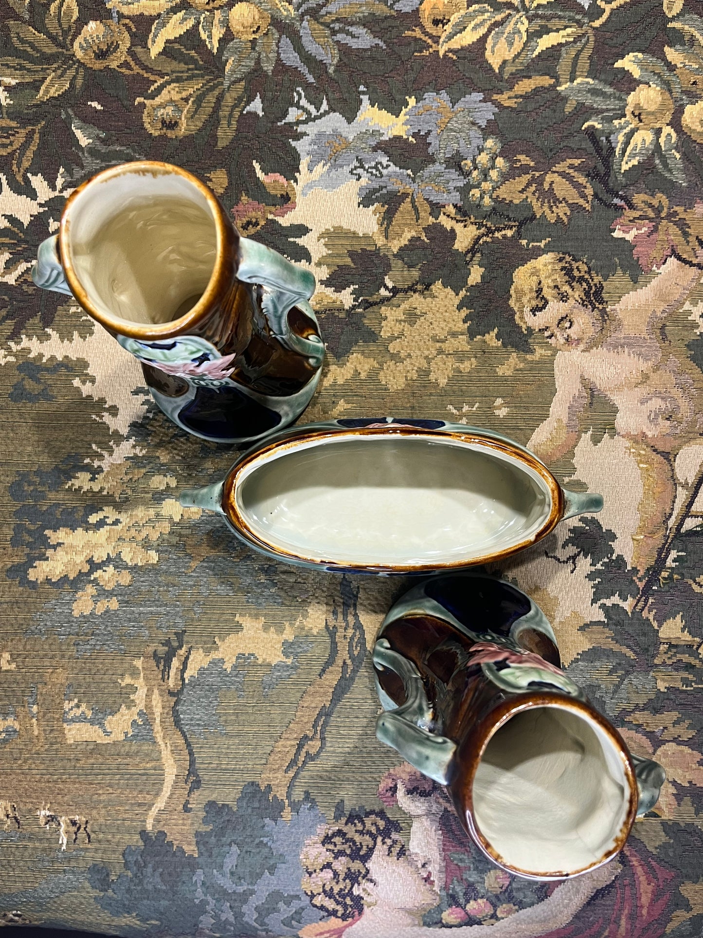 Waechtersbacher Jugendstil Kaststel 3-delig - Majolica Cache Pot & Vazen ca. 1900