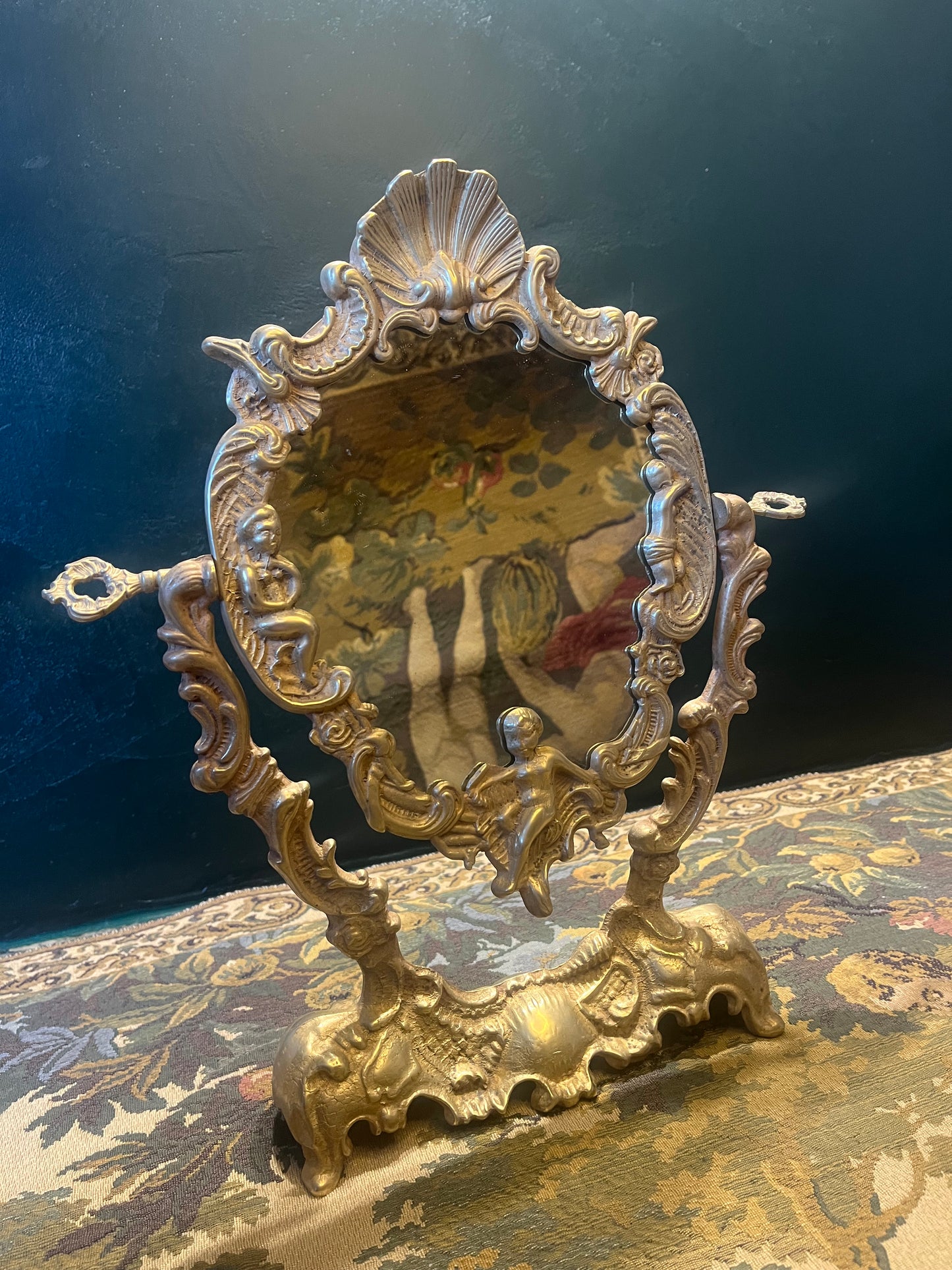 Neo-Rococo Tafelspiegel - Bronzen Putti Omlijsting, 19e Eeuw