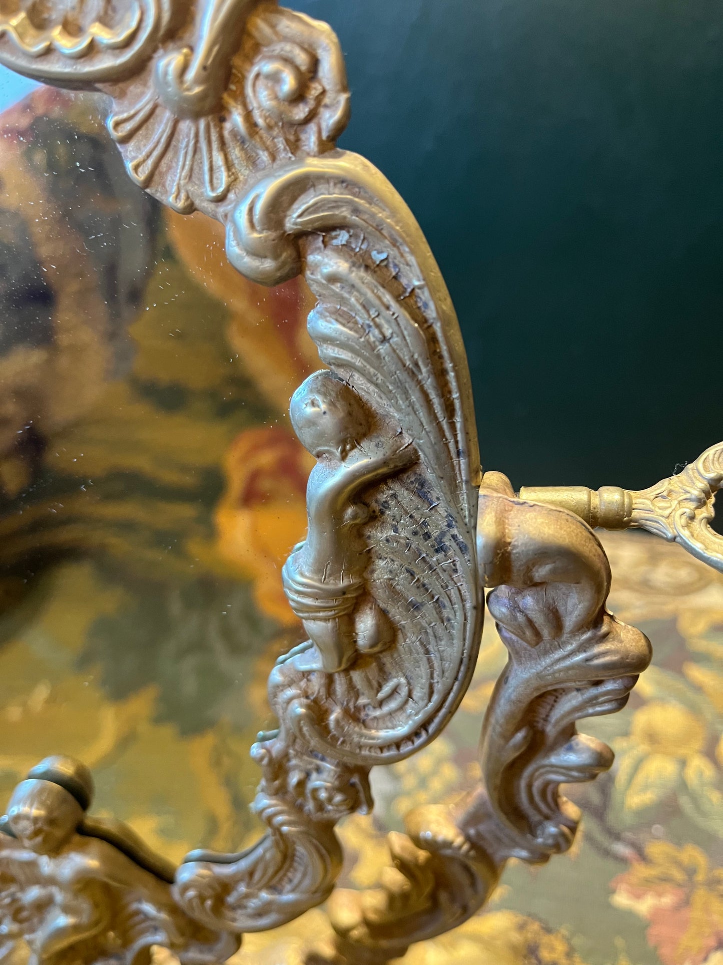 Neo-Rococo Tafelspiegel - Bronzen Putti Omlijsting, 19e Eeuw