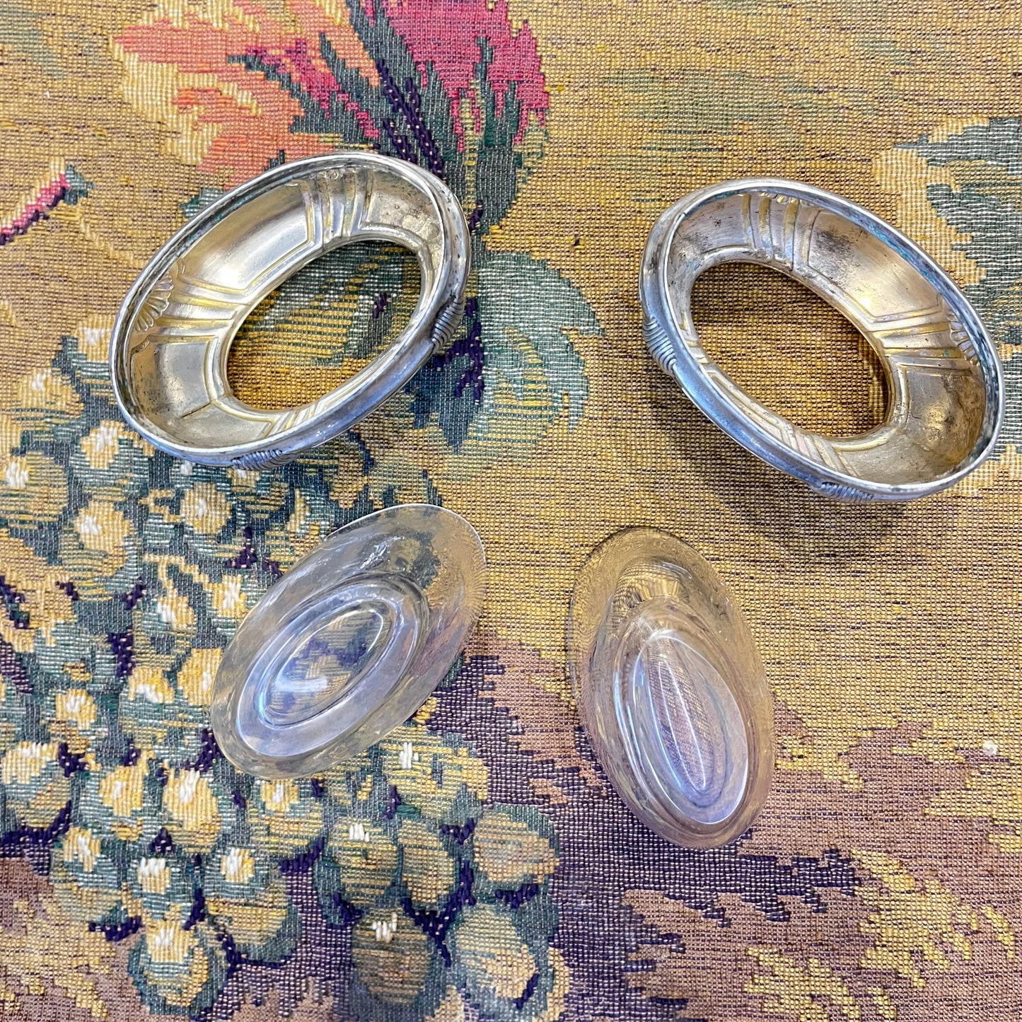 Antieke Zilveren Salerons Médicis ca. 1900 | Massief Zilver met Glazen Inzet