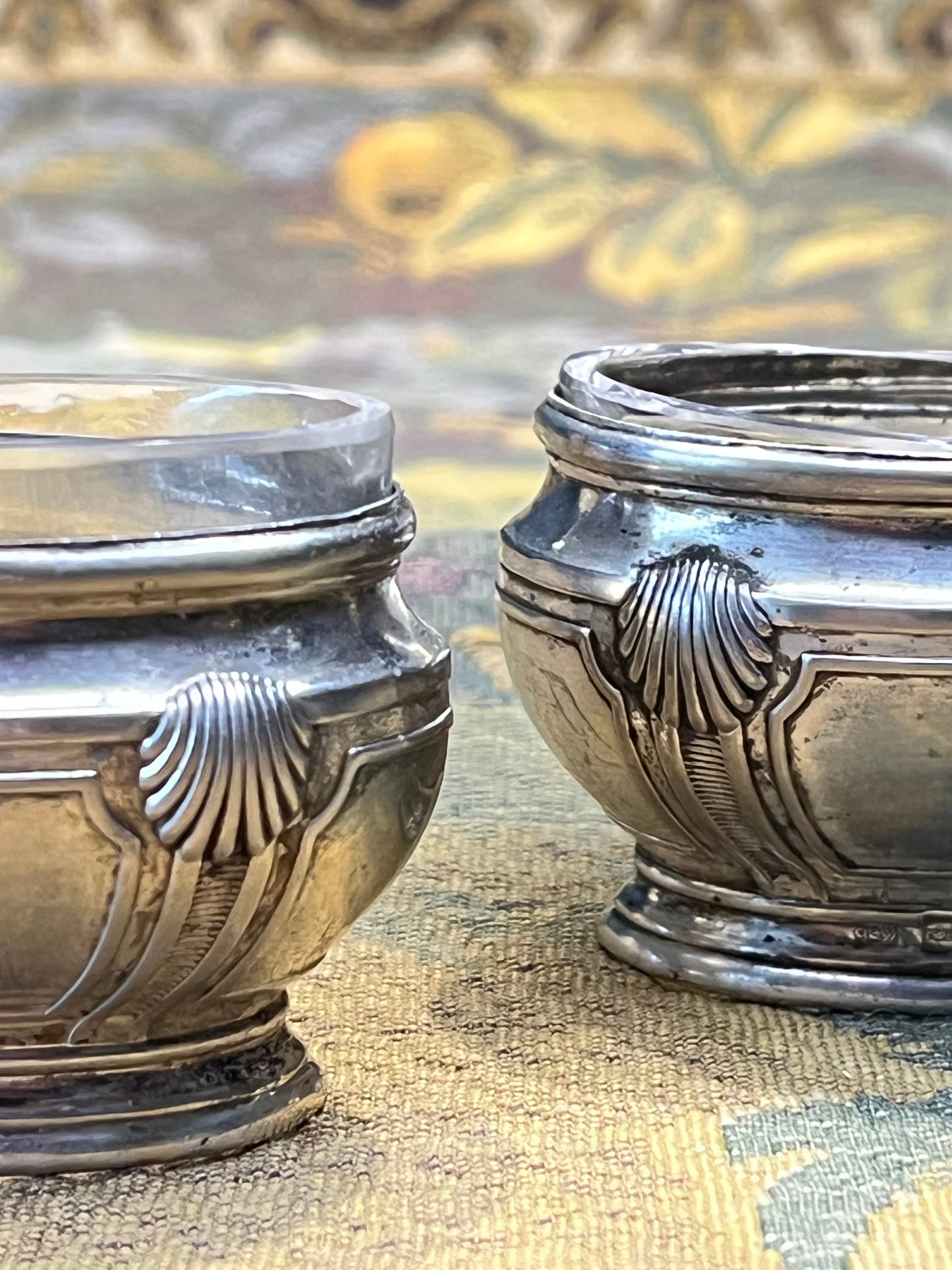 Antieke Zilveren Salerons Médicis ca. 1900 | Massief Zilver met Glazen Inzet