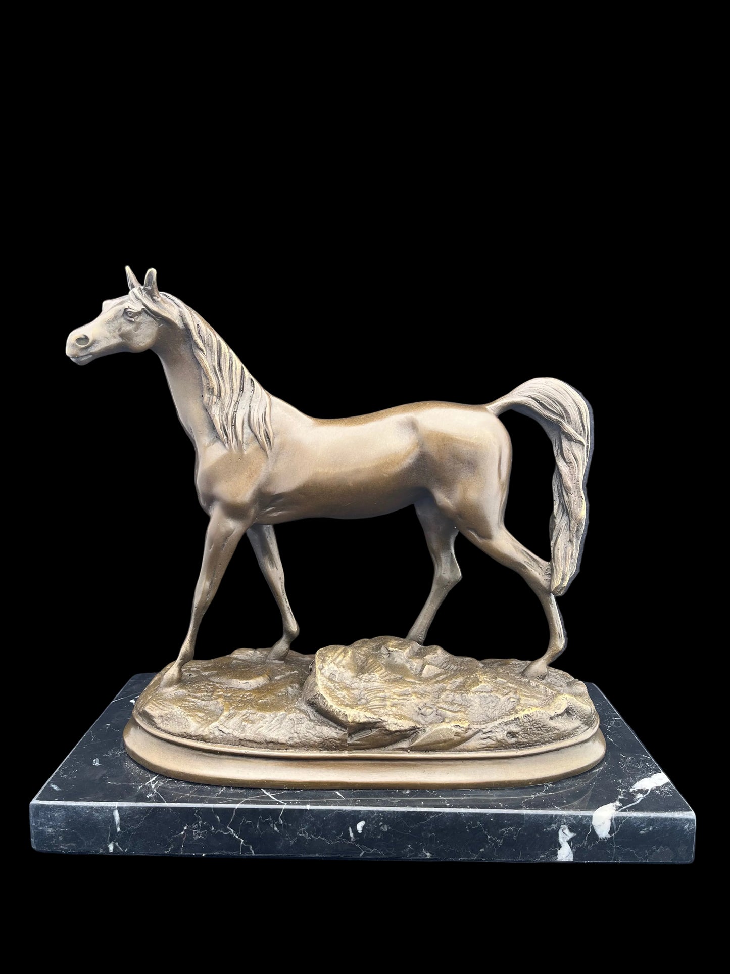 Bronzen Paardsculptuur – Elegante Merrie – JP Depose Gieterij – Vintage Frans Brons – Begin 20e Eeuw