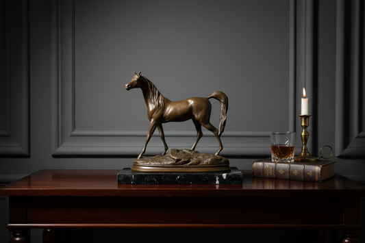 Bronzen Paardsculptuur – Elegante Merrie – JP Depose Gieterij – Vintage Frans Brons – Begin 20e Eeuw