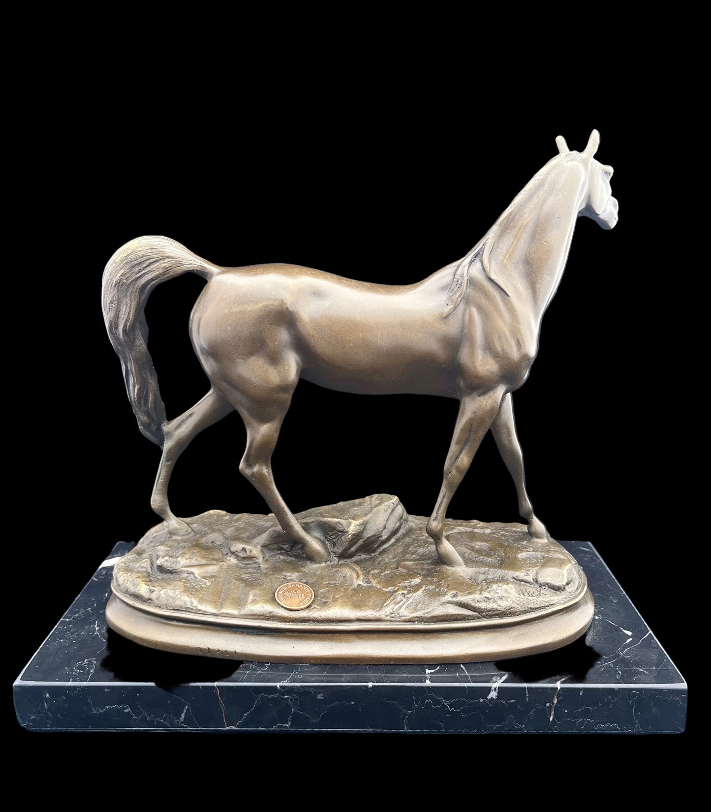 Bronzen Paardsculptuur – Elegante Merrie – JP Depose Gieterij – Vintage Frans Brons – Begin 20e Eeuw